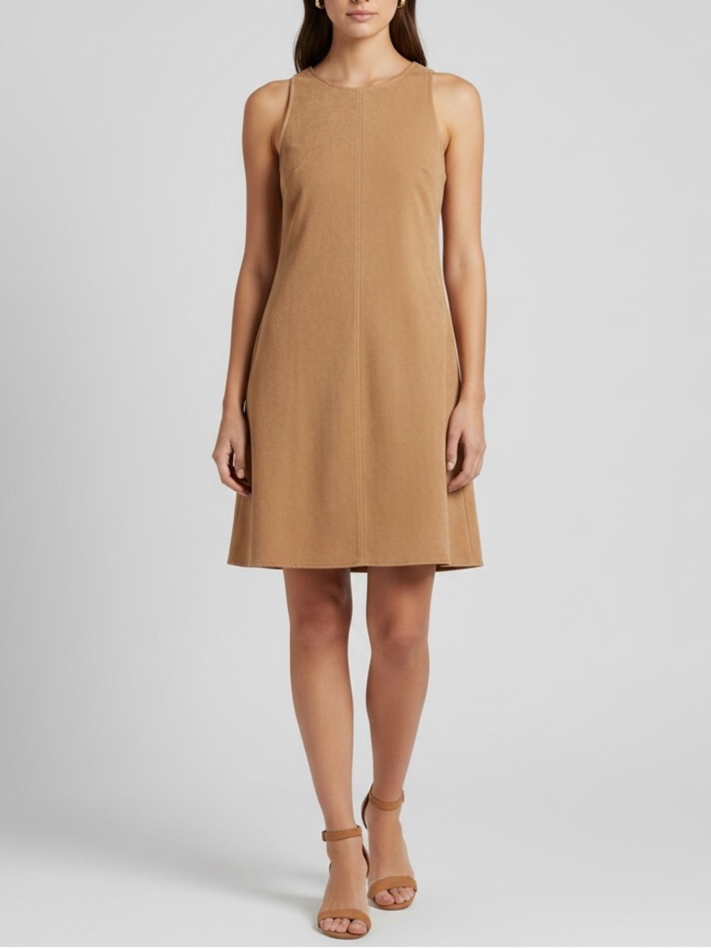Sleeveless Mini Dress in Camel Brown - faux suede